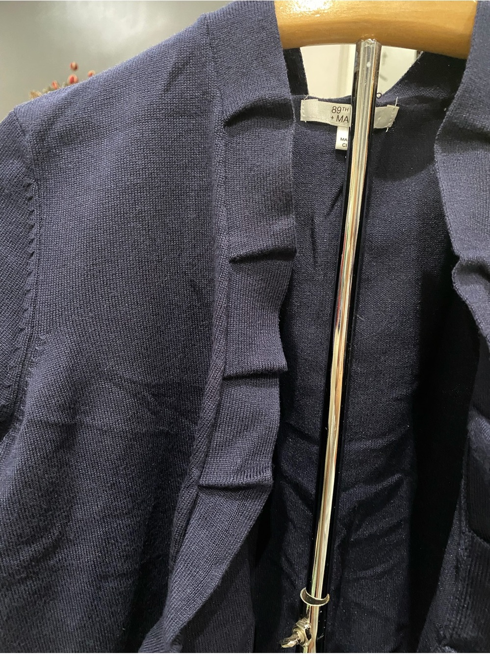 89th & Madison Navy Ruffle-Front Open Cardigan Jacket - Picture 4 of 4